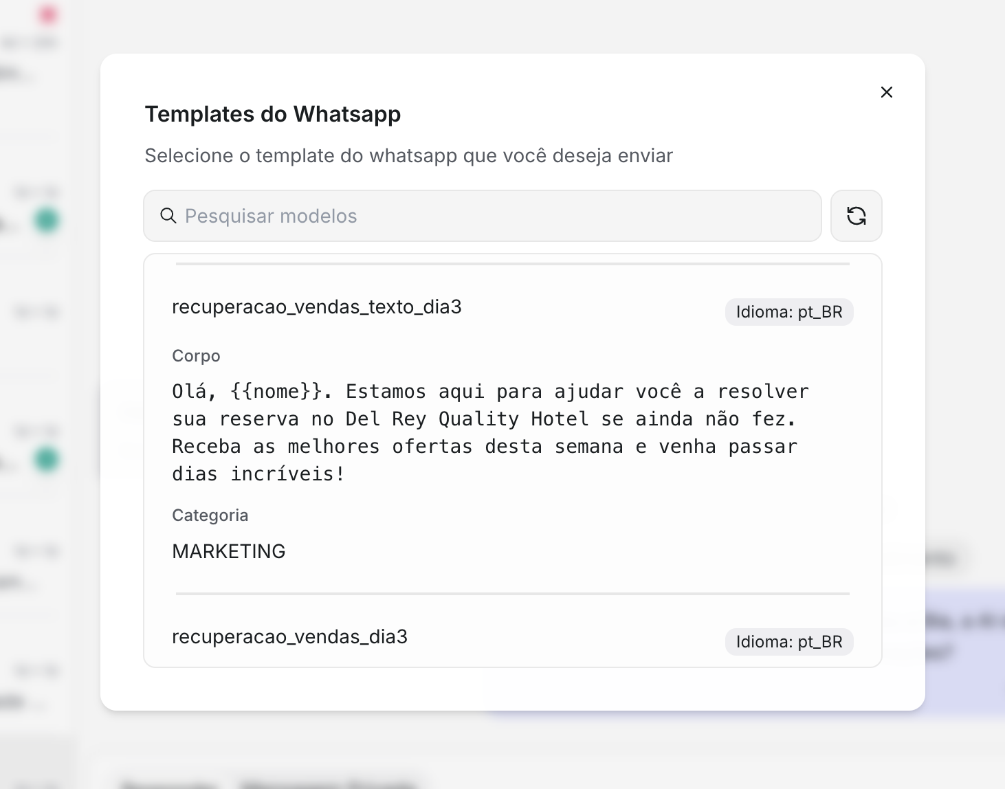 Selecione o template que deseja enviar
