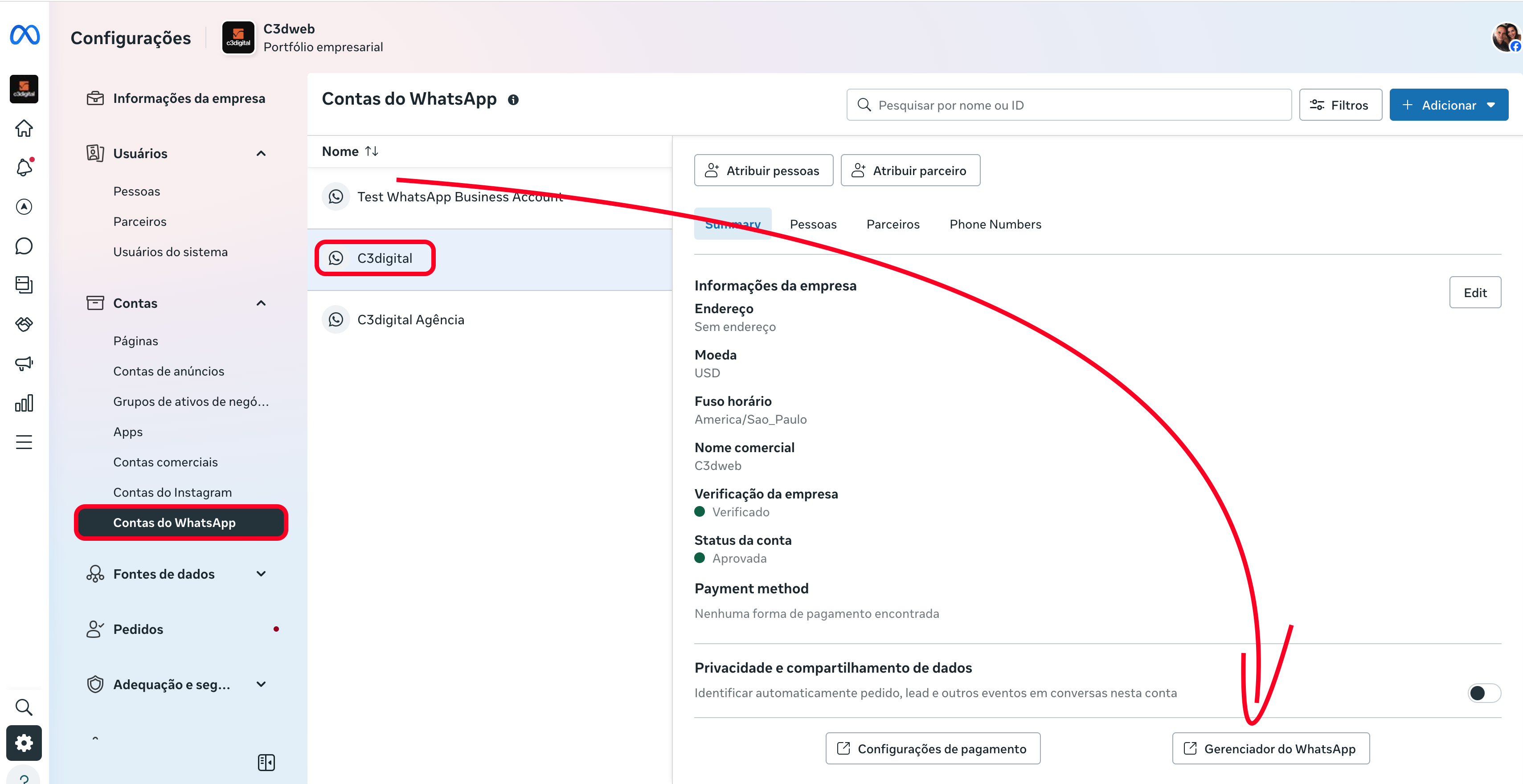 Passo 1: Criar template no Business Manager