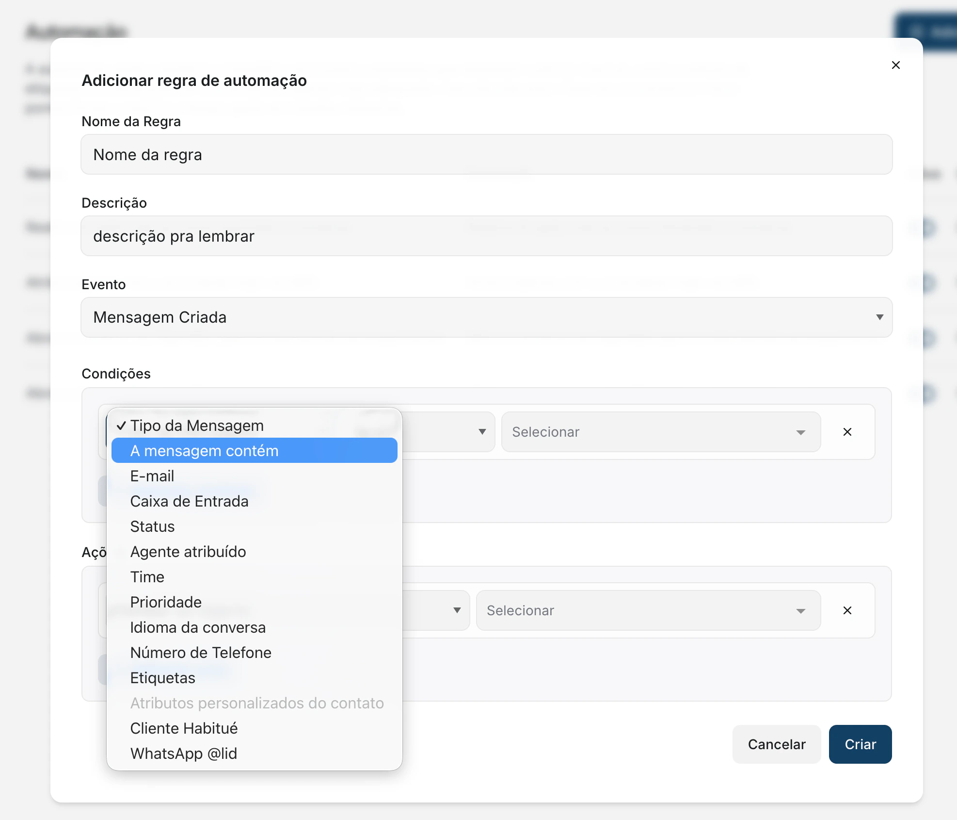 Lista de automações