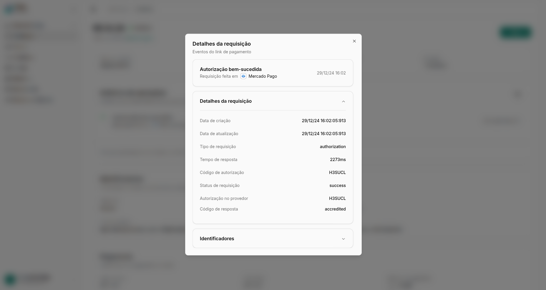 Histórico de Operações de uma cobrança autorizada