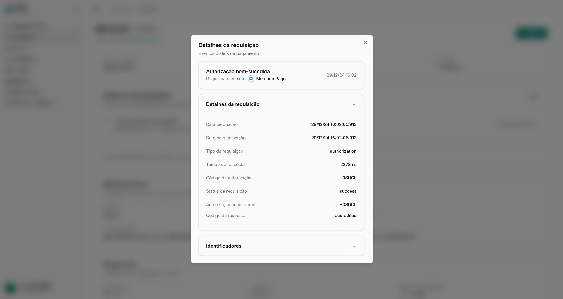 Histórico de Operações de uma cobrança autorizada