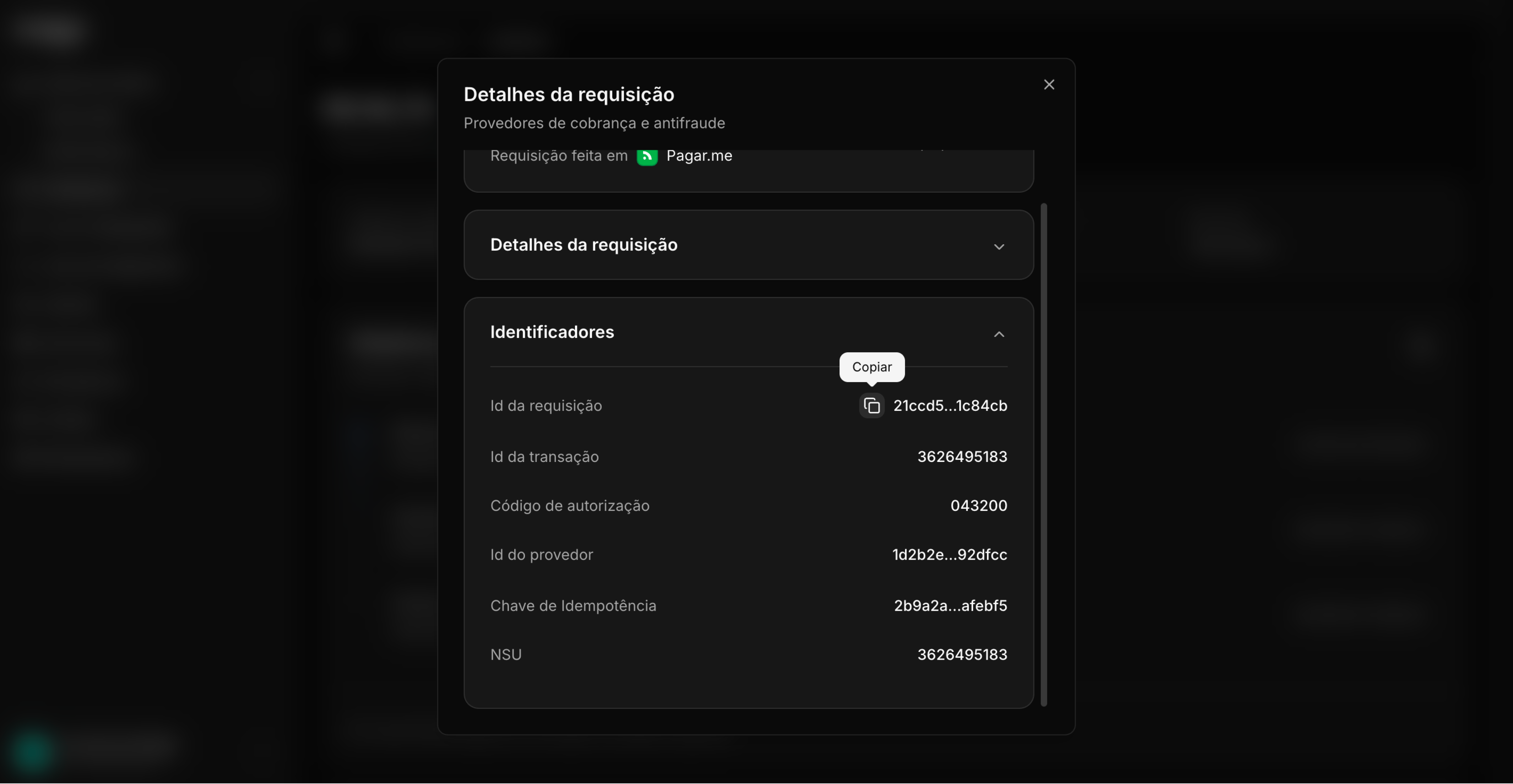 Identificadores no Histórico de Operações