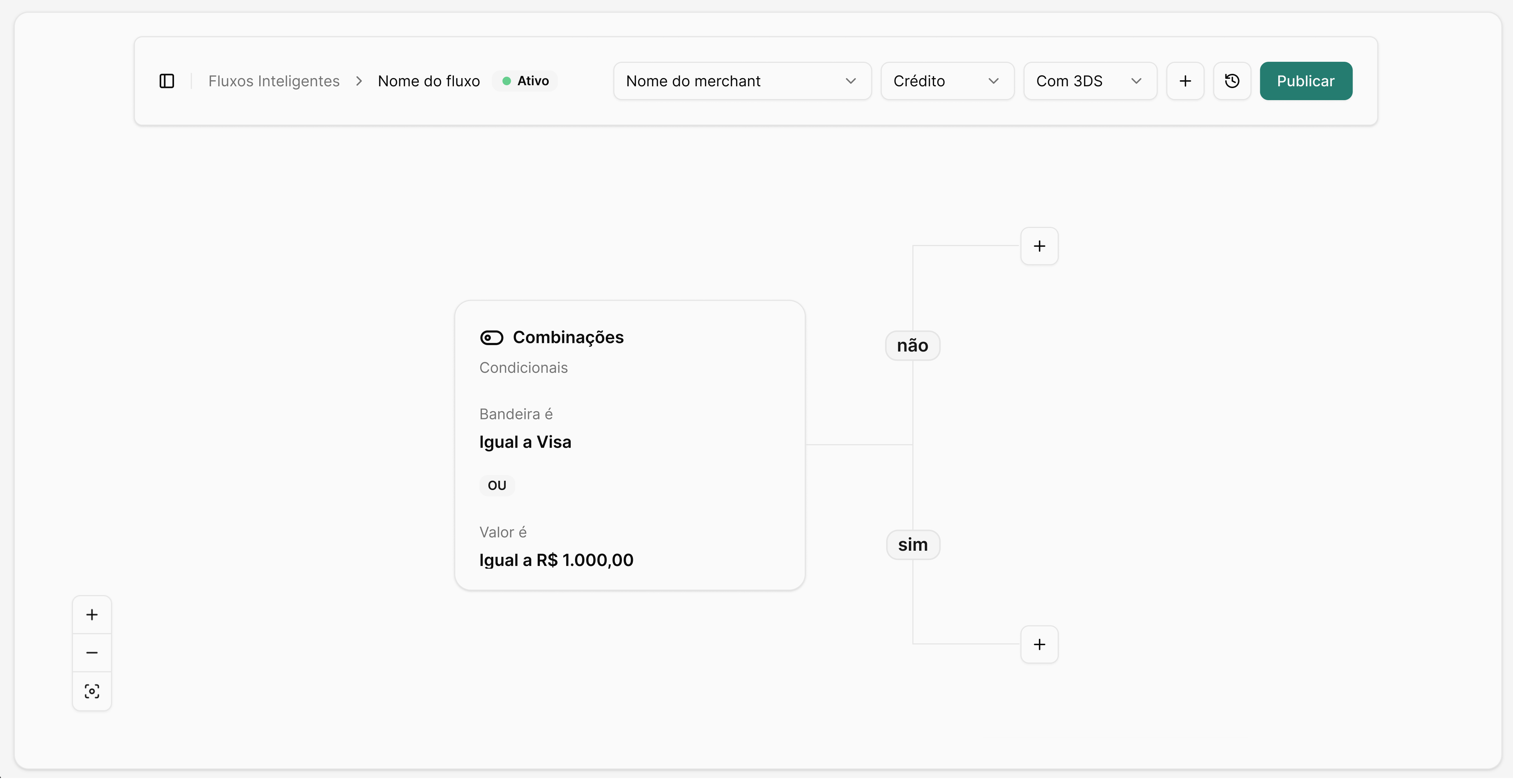 Exibição do card combinações no fluxo