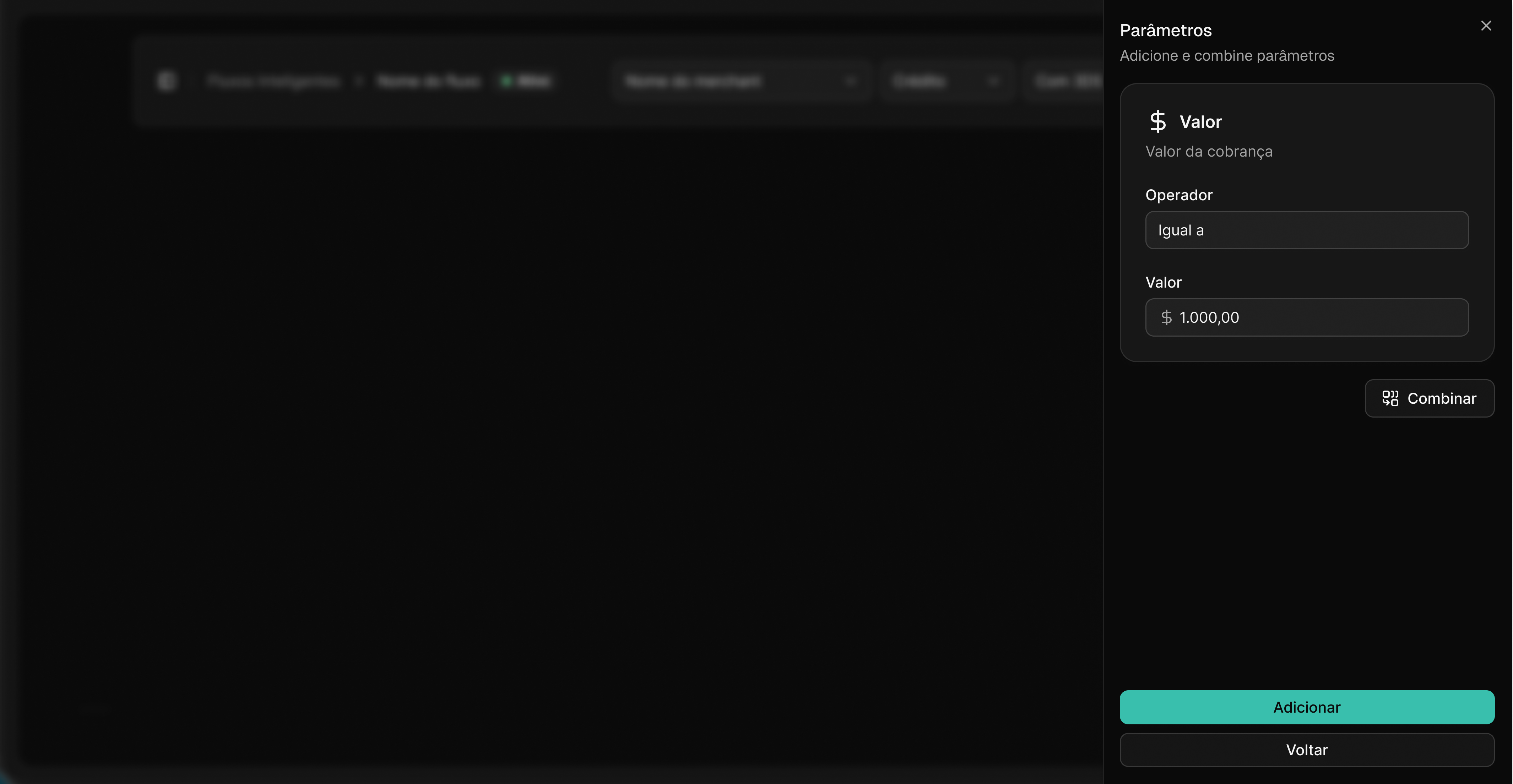 Configuração de condicional de Valor