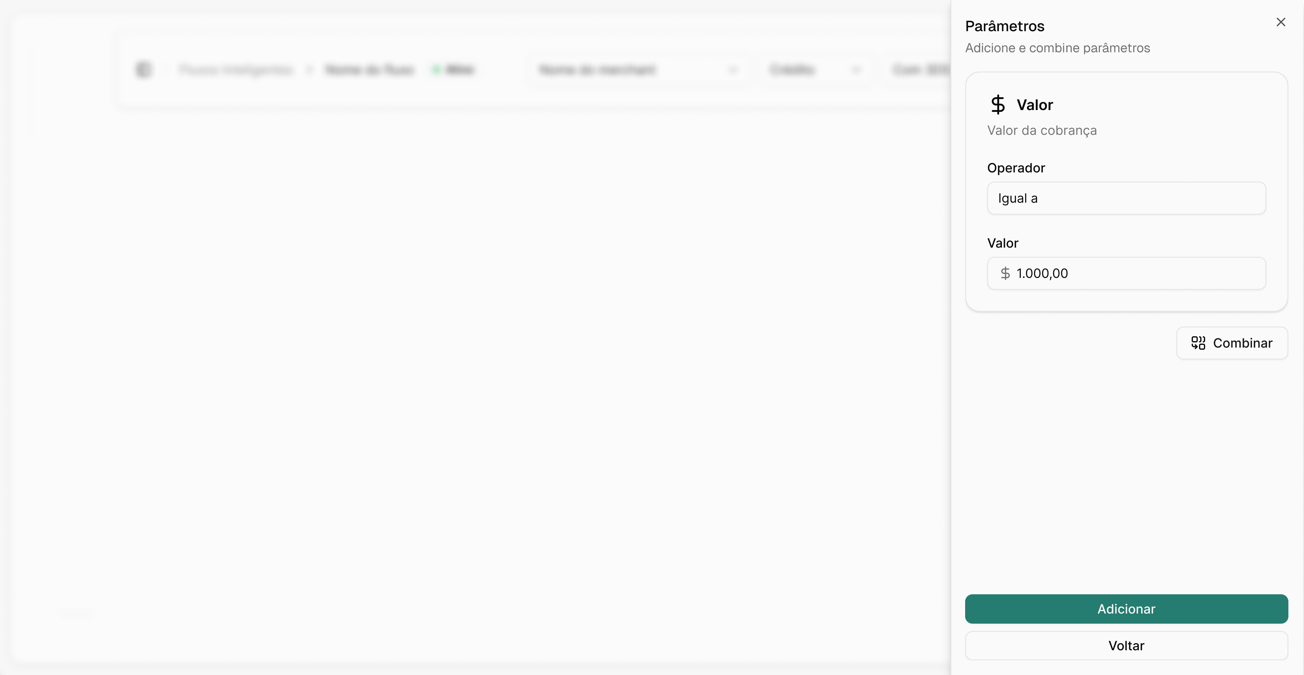 Configuração de condicional de Valor