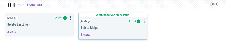 Condições de pagamento > Método Boleto Bancário > Padrão > Malga definida como Padrão