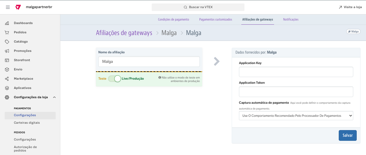 Vtex Gateway Configuration