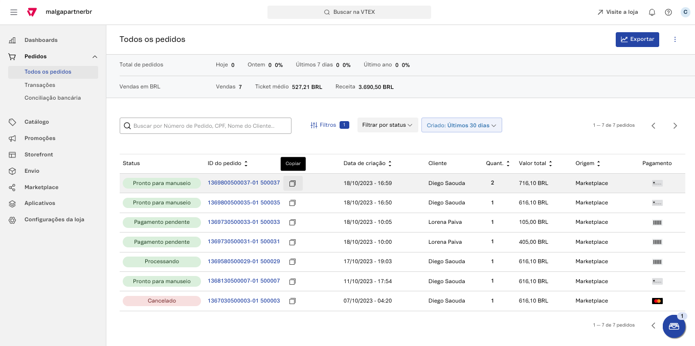 Vtex Detalhes da Charge DashboardVtex