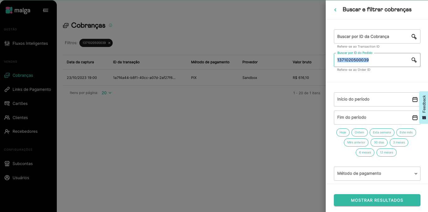 Vtex Detalhes da Charge DashboardVtex