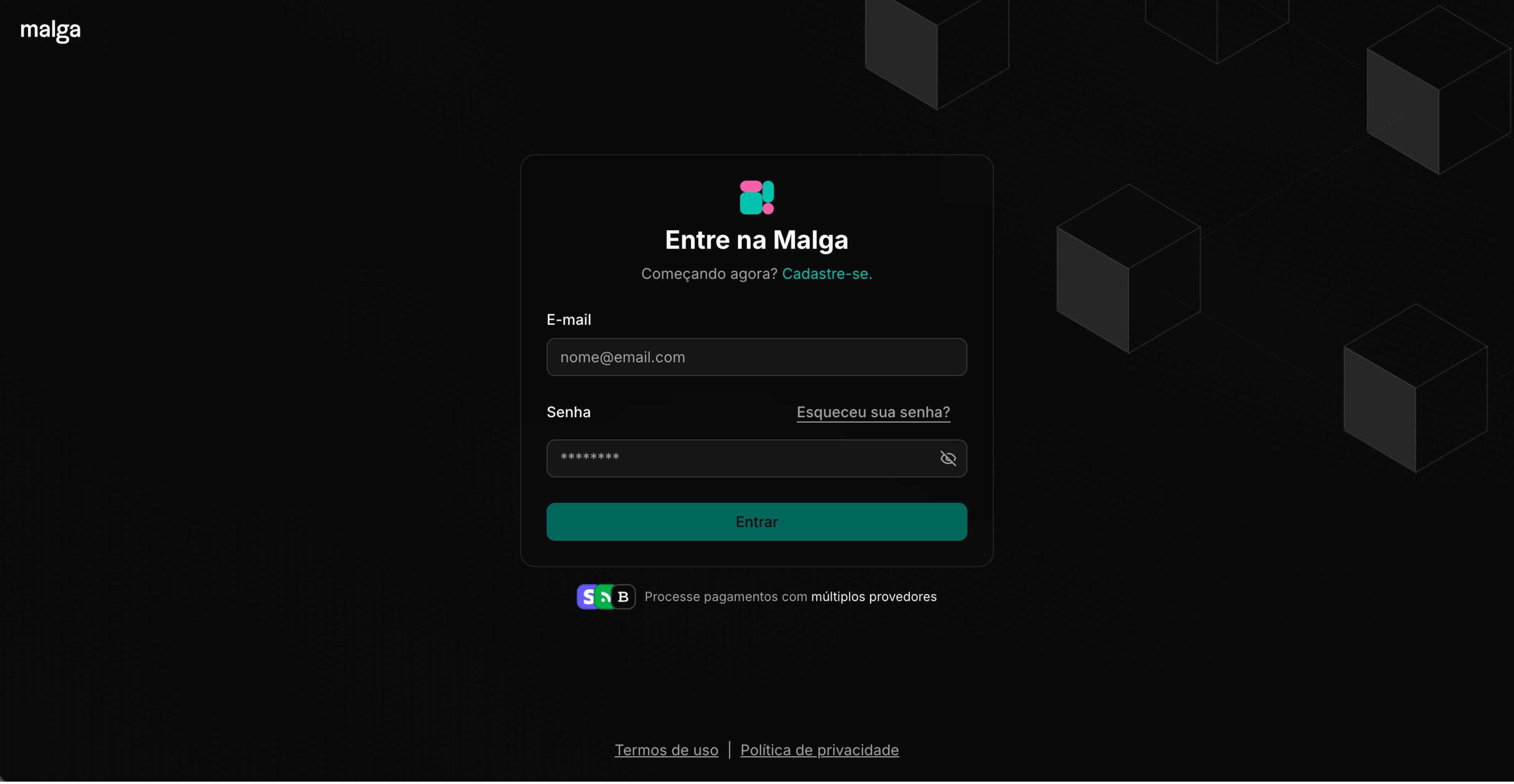 Tela de login da Dashboard