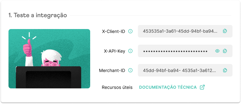 Interface de chaves na Dashboard