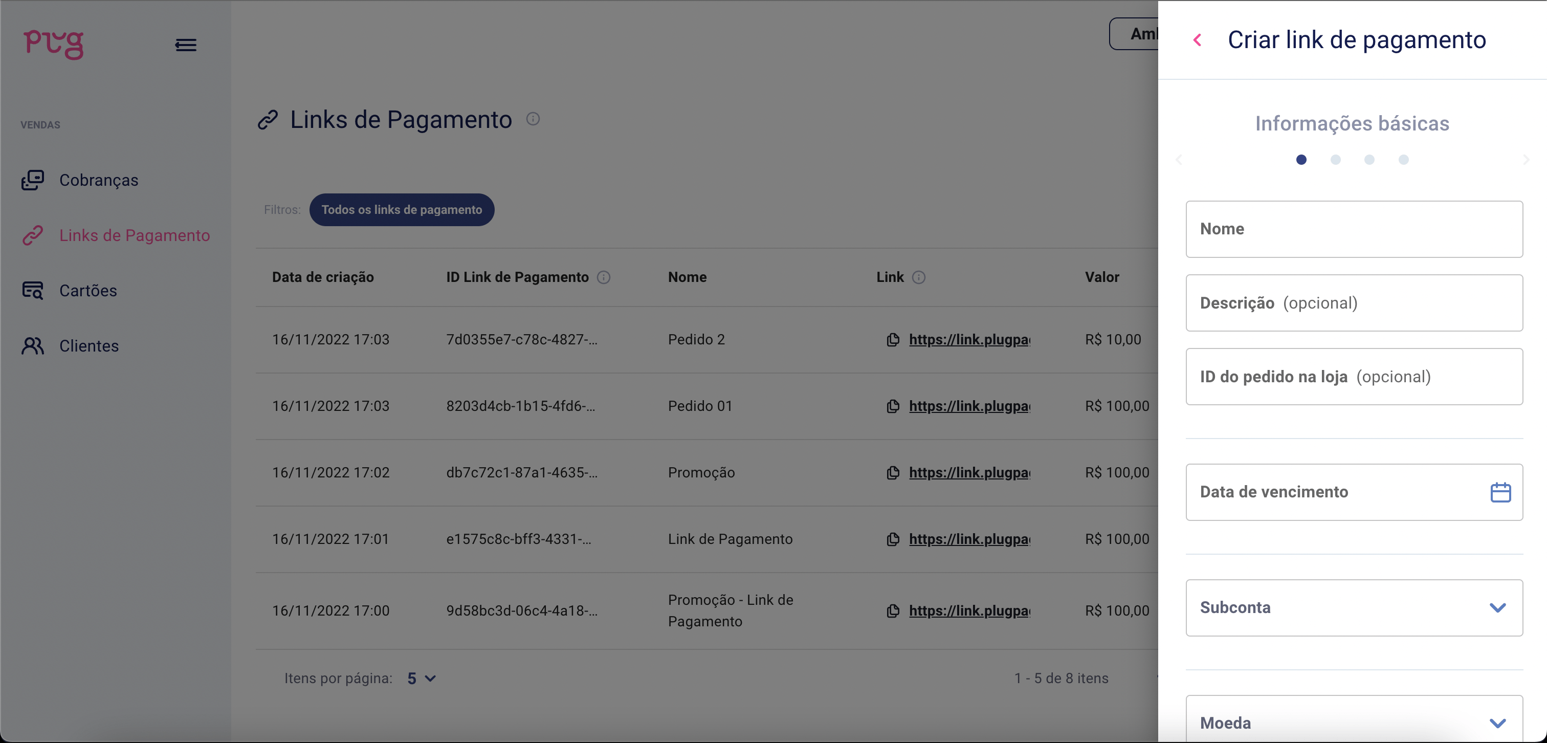 Criação de um Link de Pagamento