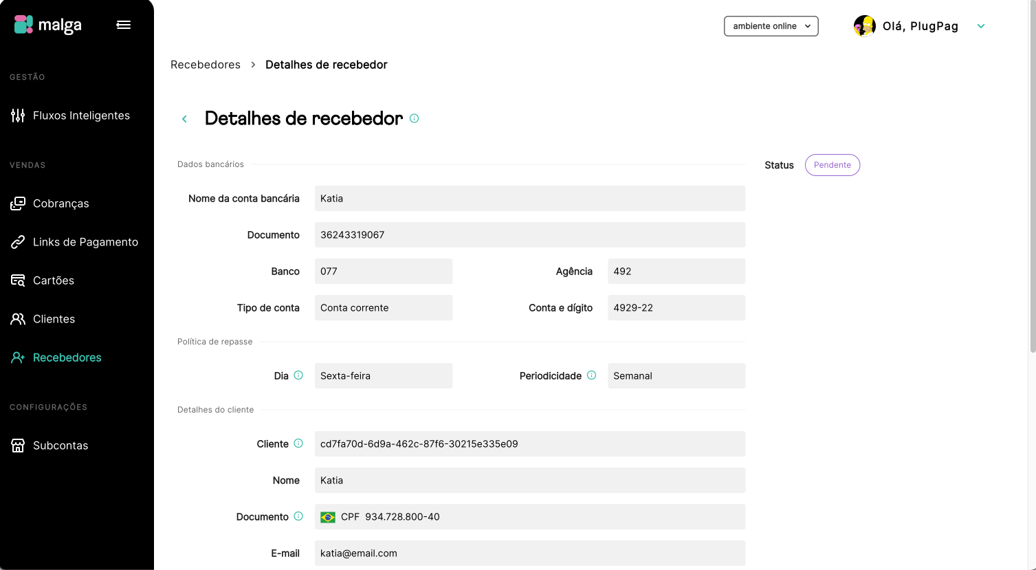 Detalhe de um recebedor