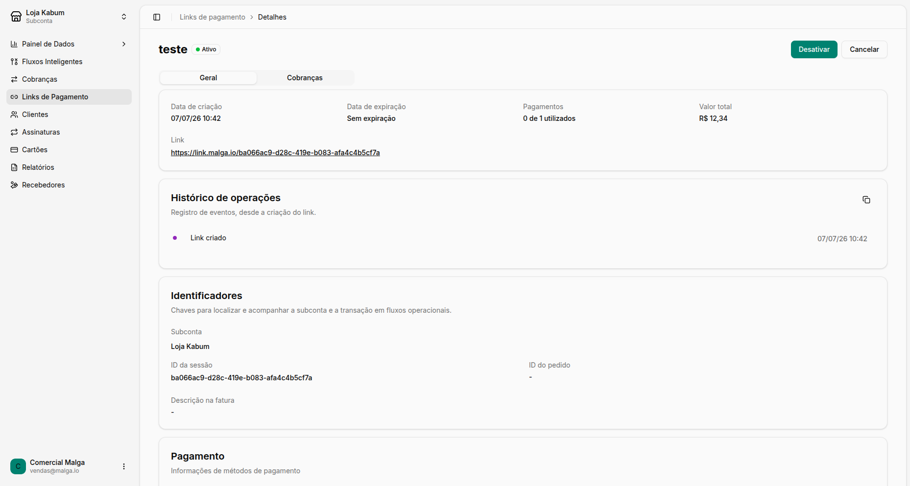 Detalhes de um Link