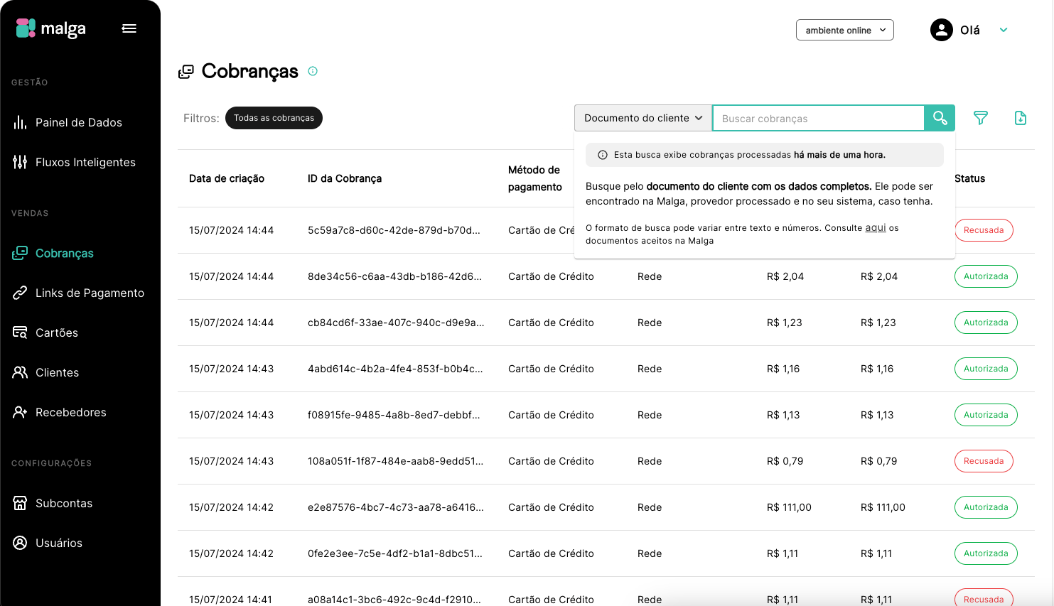 Pesquisas na área de Cobranças