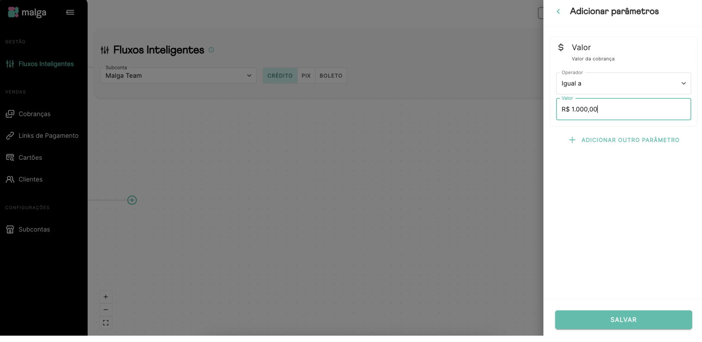Configuração de condicional de Valor