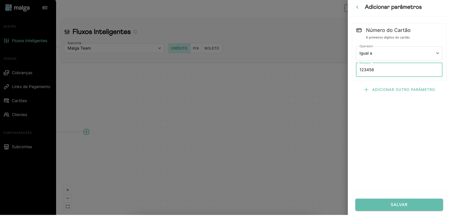 Configuração de condicional de Número de cartão