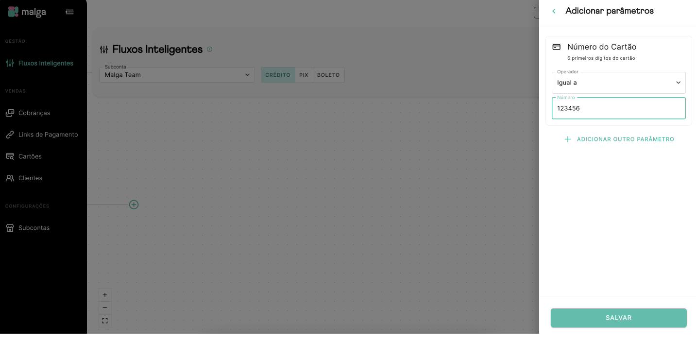Configuração de condicional de Número de cartão