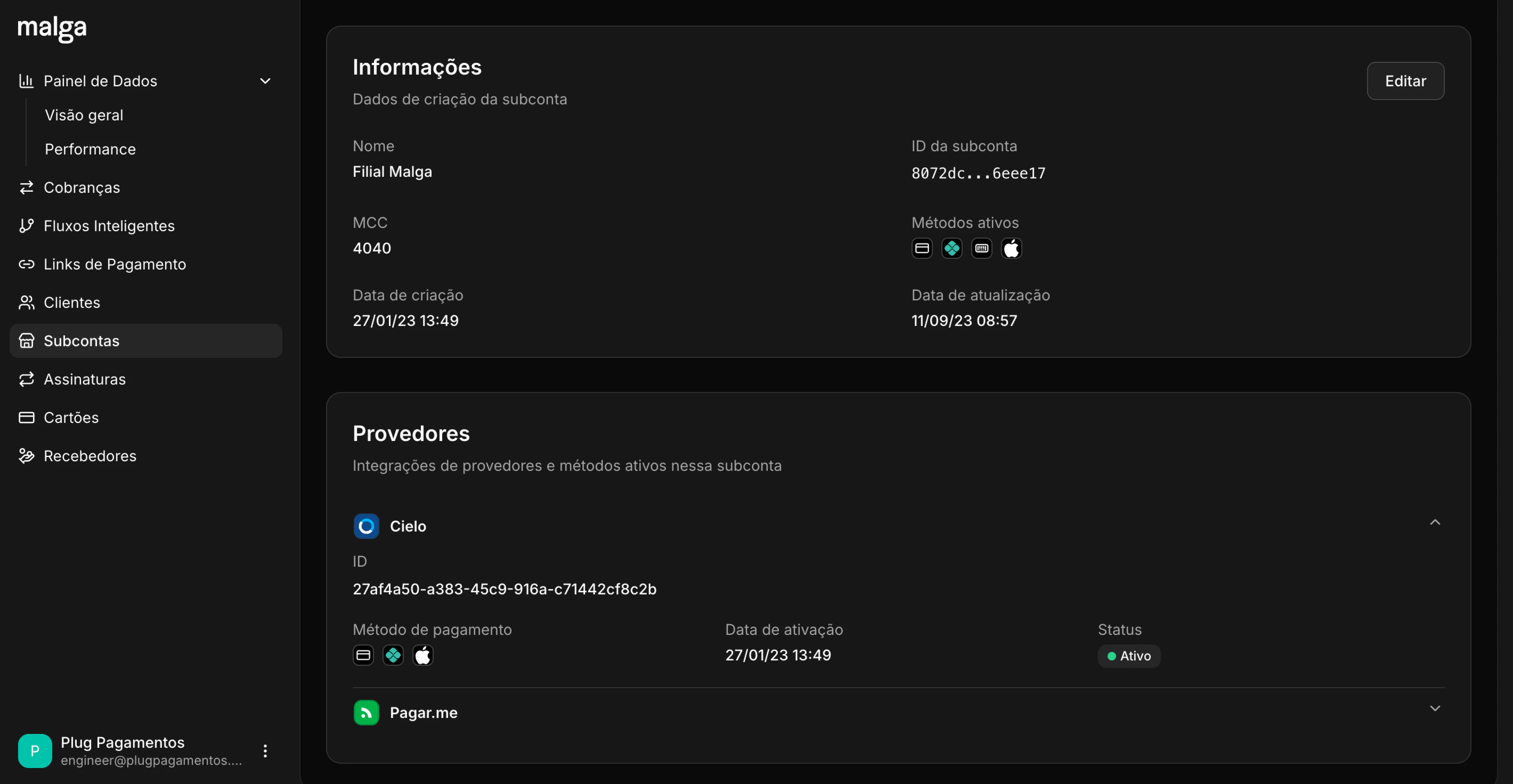 Detalhe de provedor de um merchant