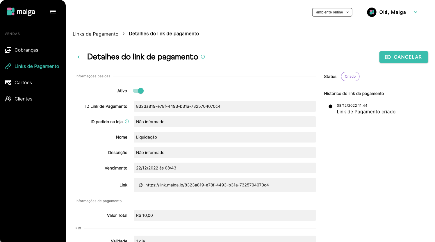 Detalhes de um Link