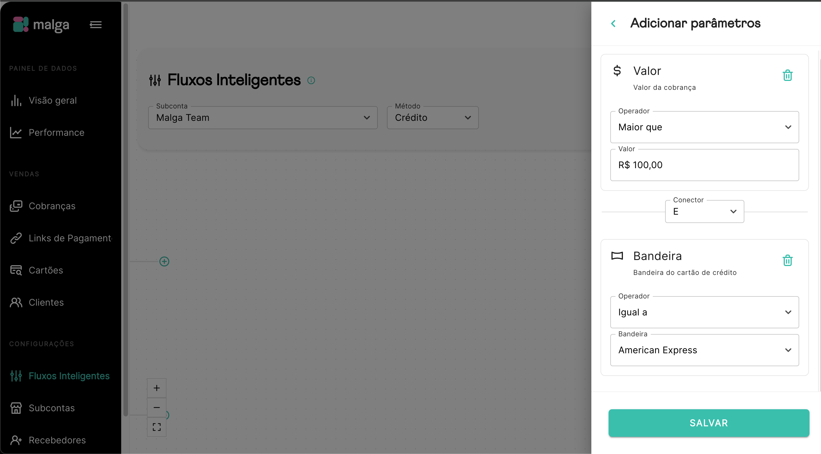 Configuração do condicional de Combinações - Operador lógico E