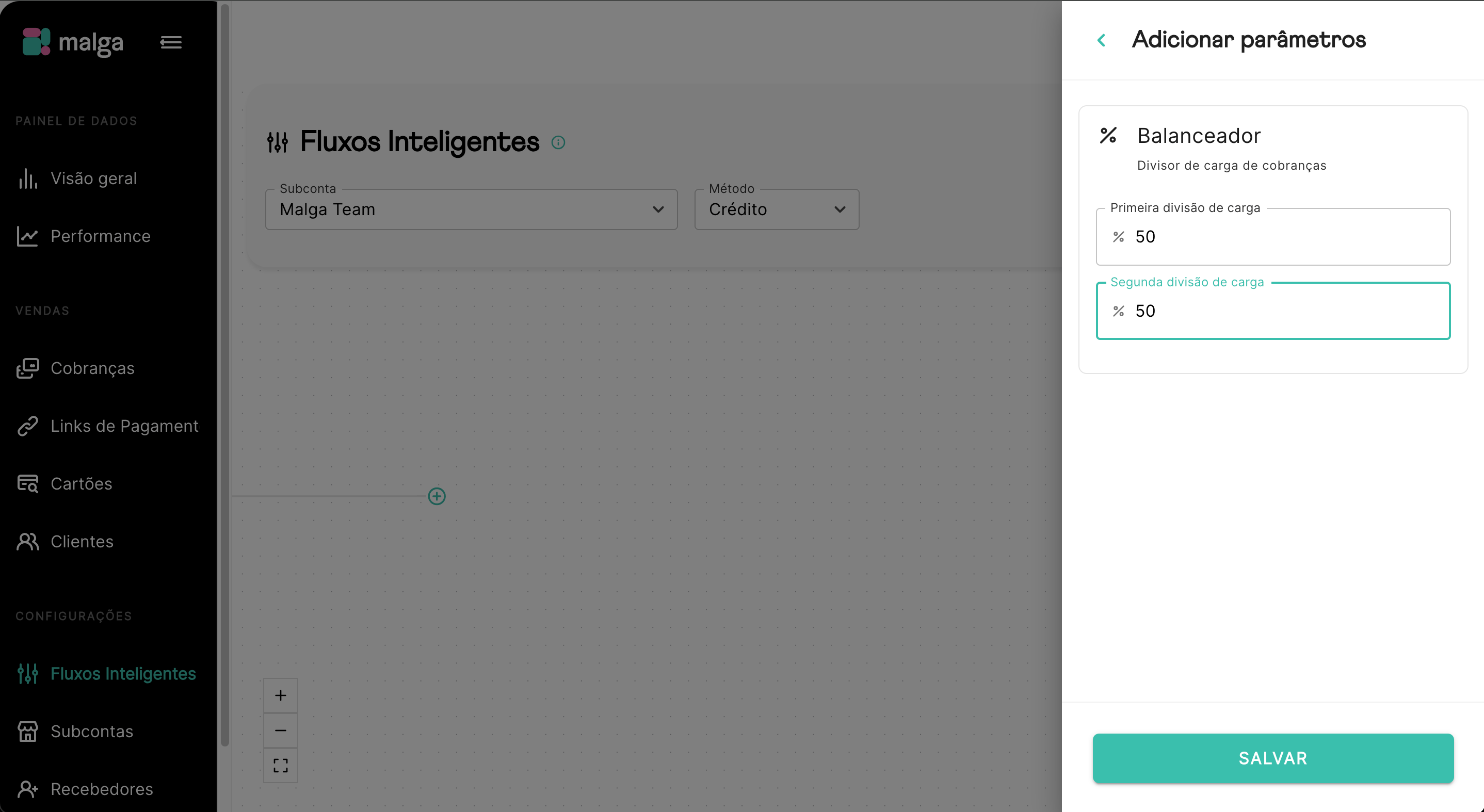 Configuração do condicional de Balanceador, indicando a distribuição de carga