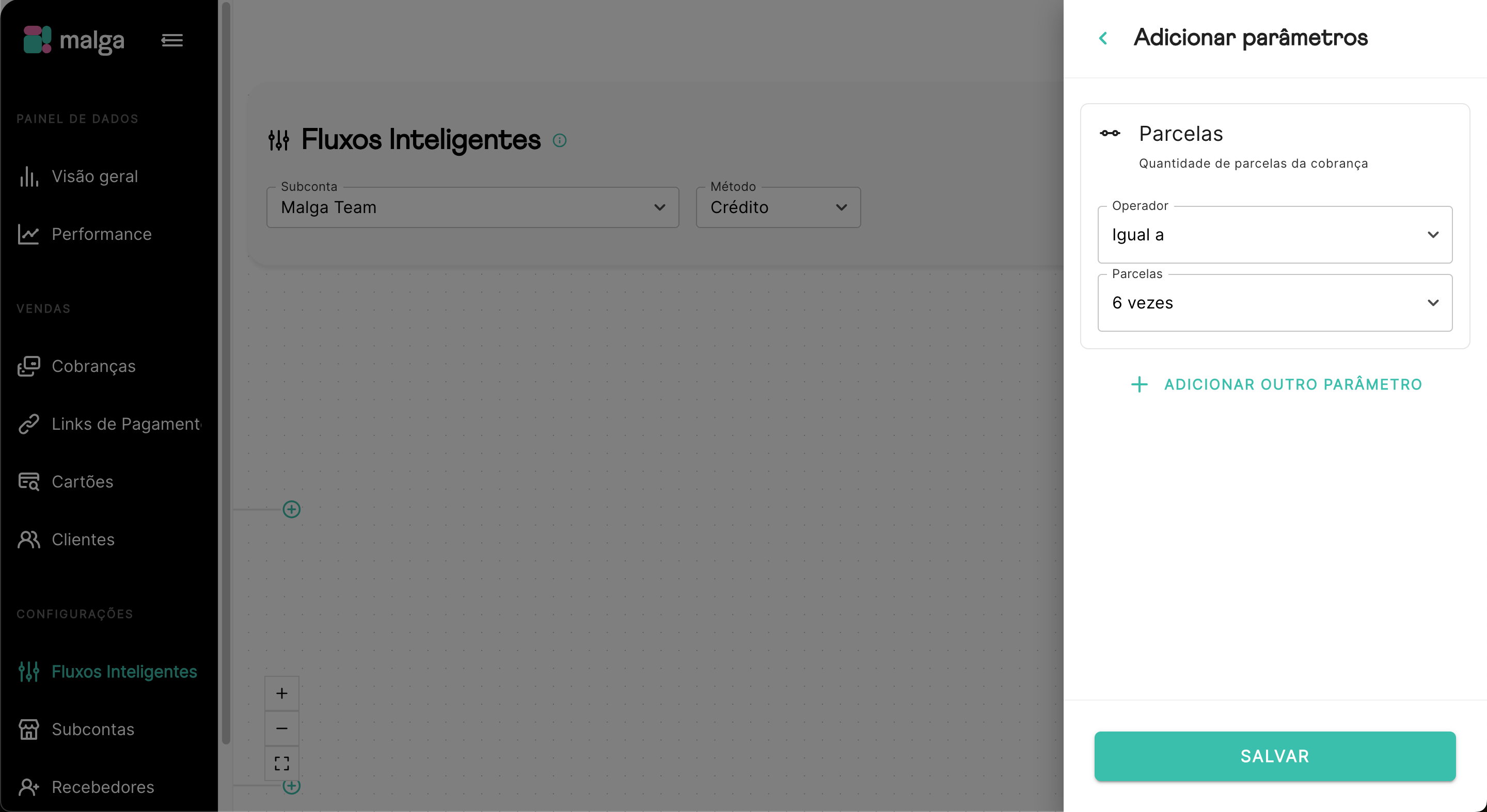 Configuração de condicional de Parcelas
