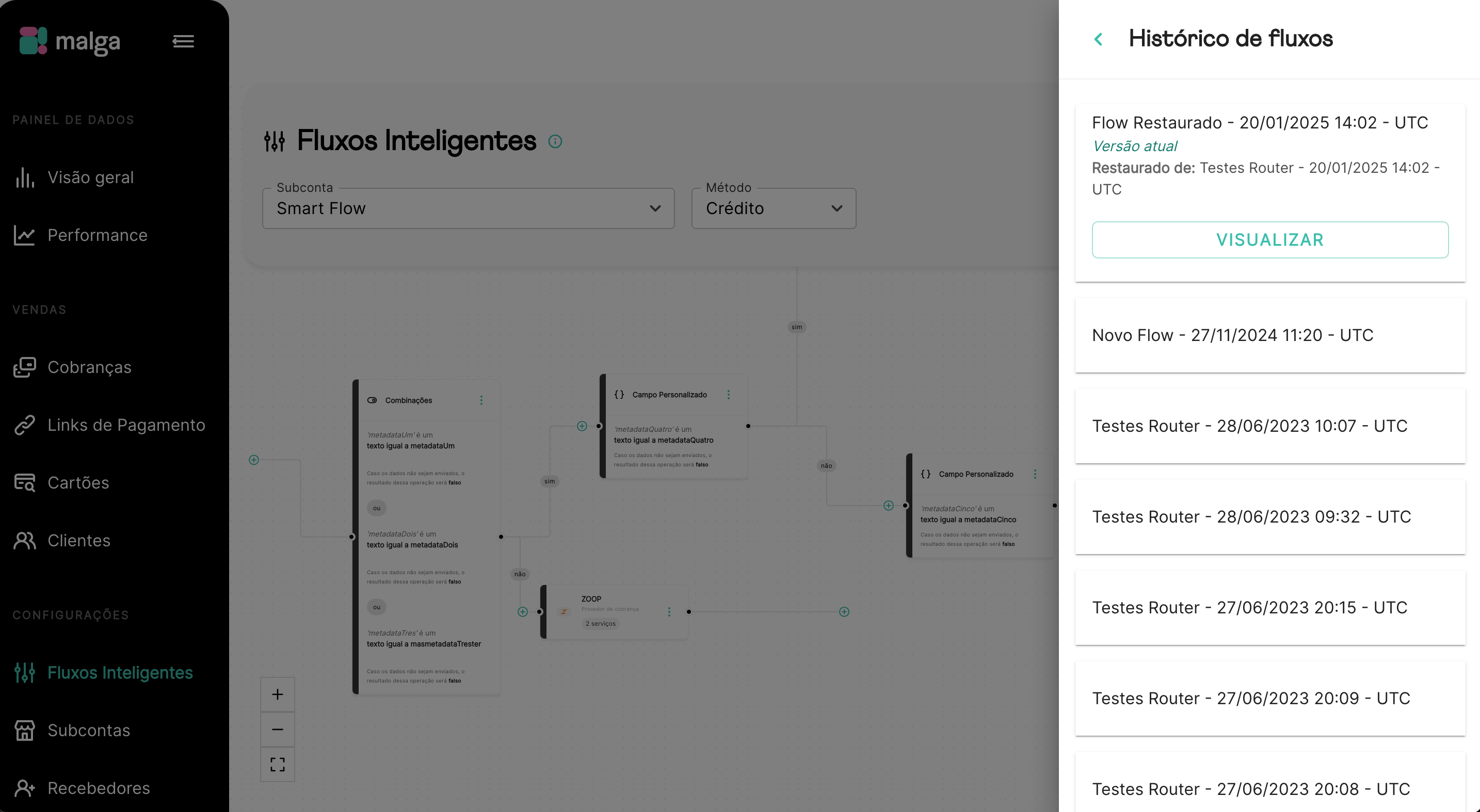 Histórico de fluxos - Visualizar