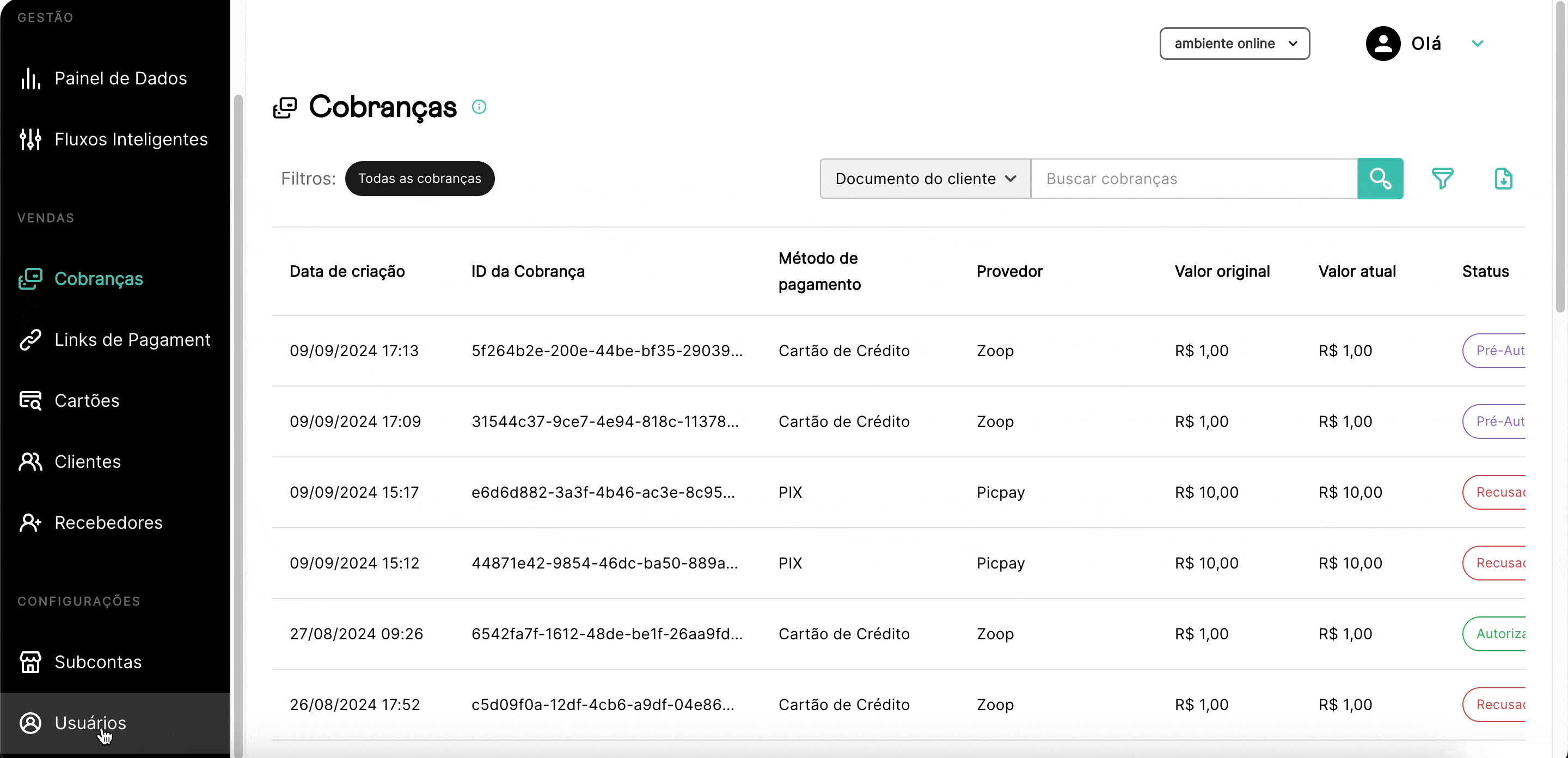 Filtro na exportação de dados