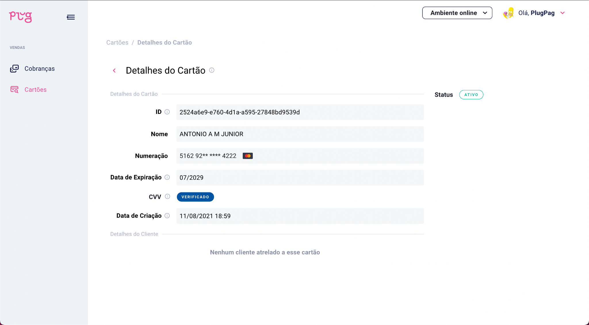 Detalhes de cartões