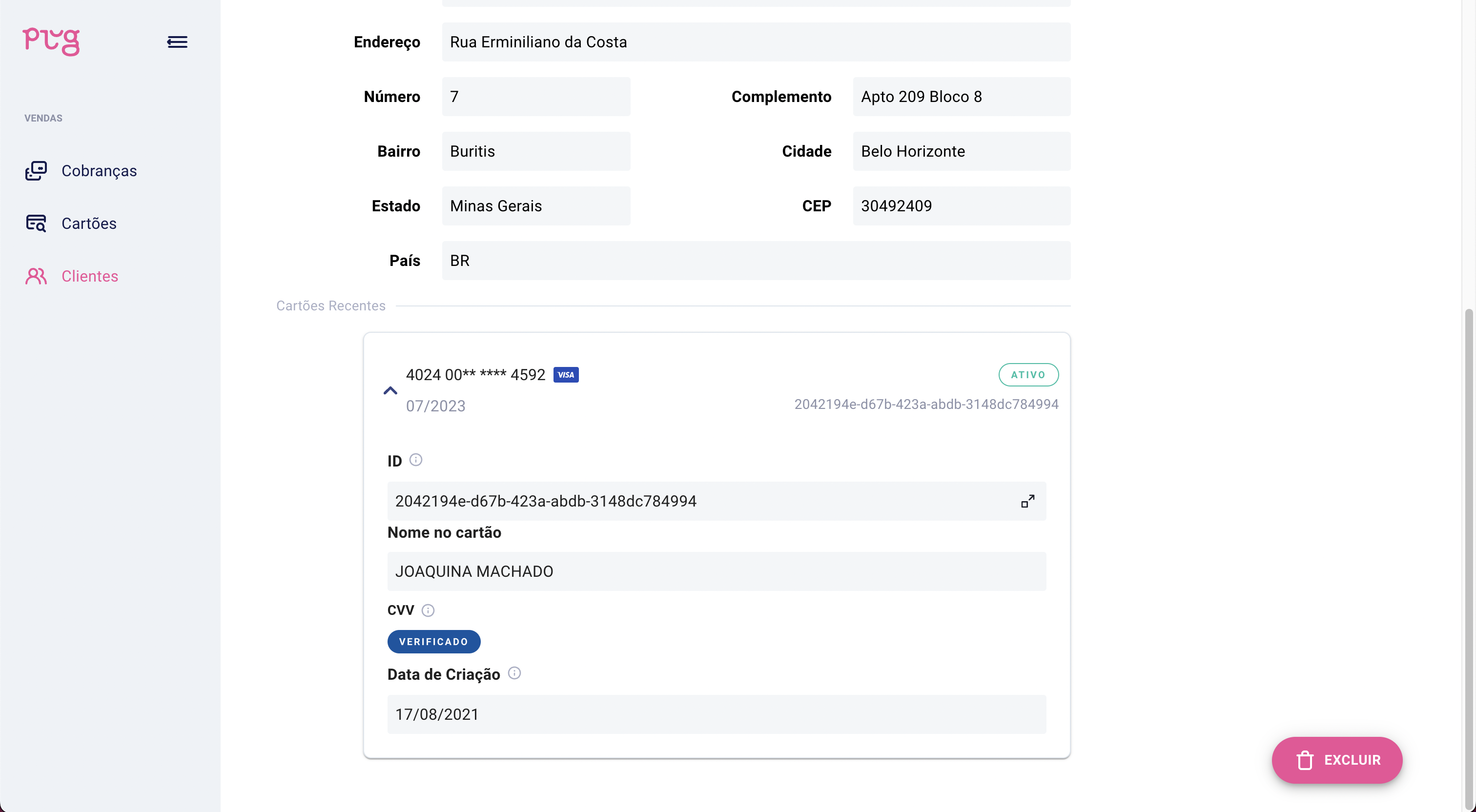 Detalhes de customers com cards