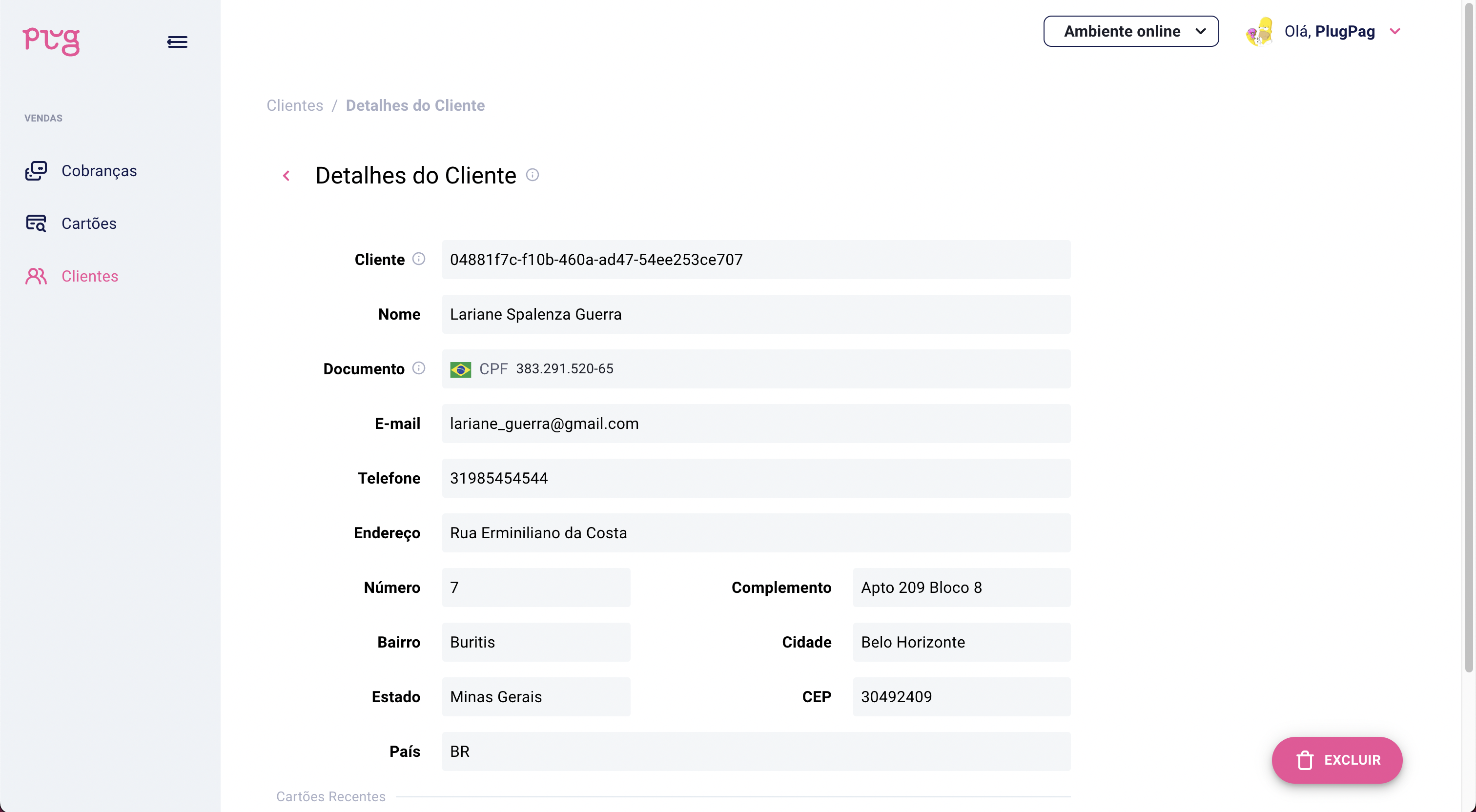 Detalhes de customers