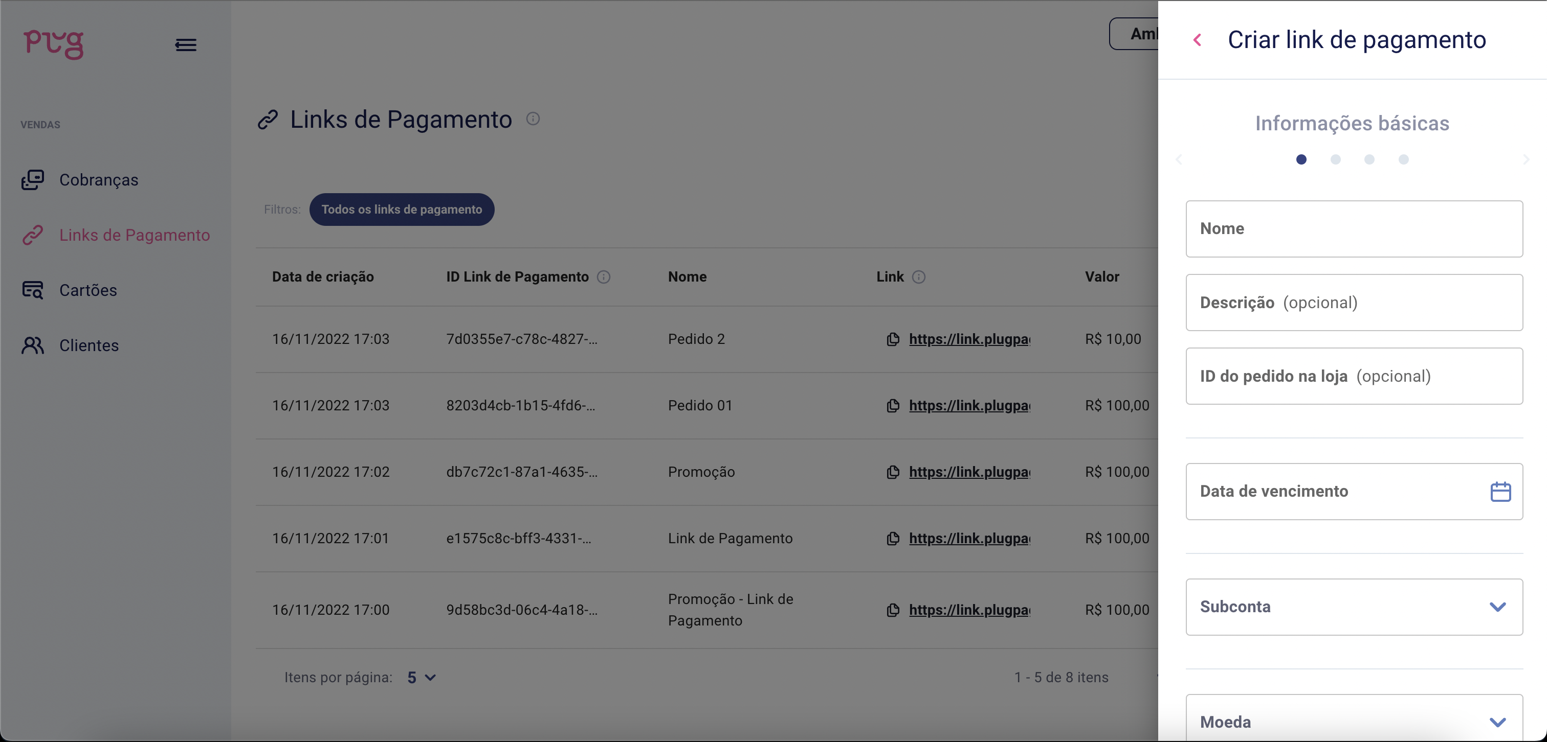 Criação de um Link de Pagamento