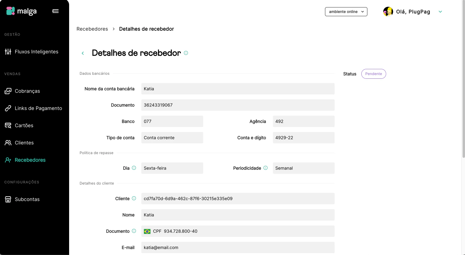 Detalhe de um recebedor