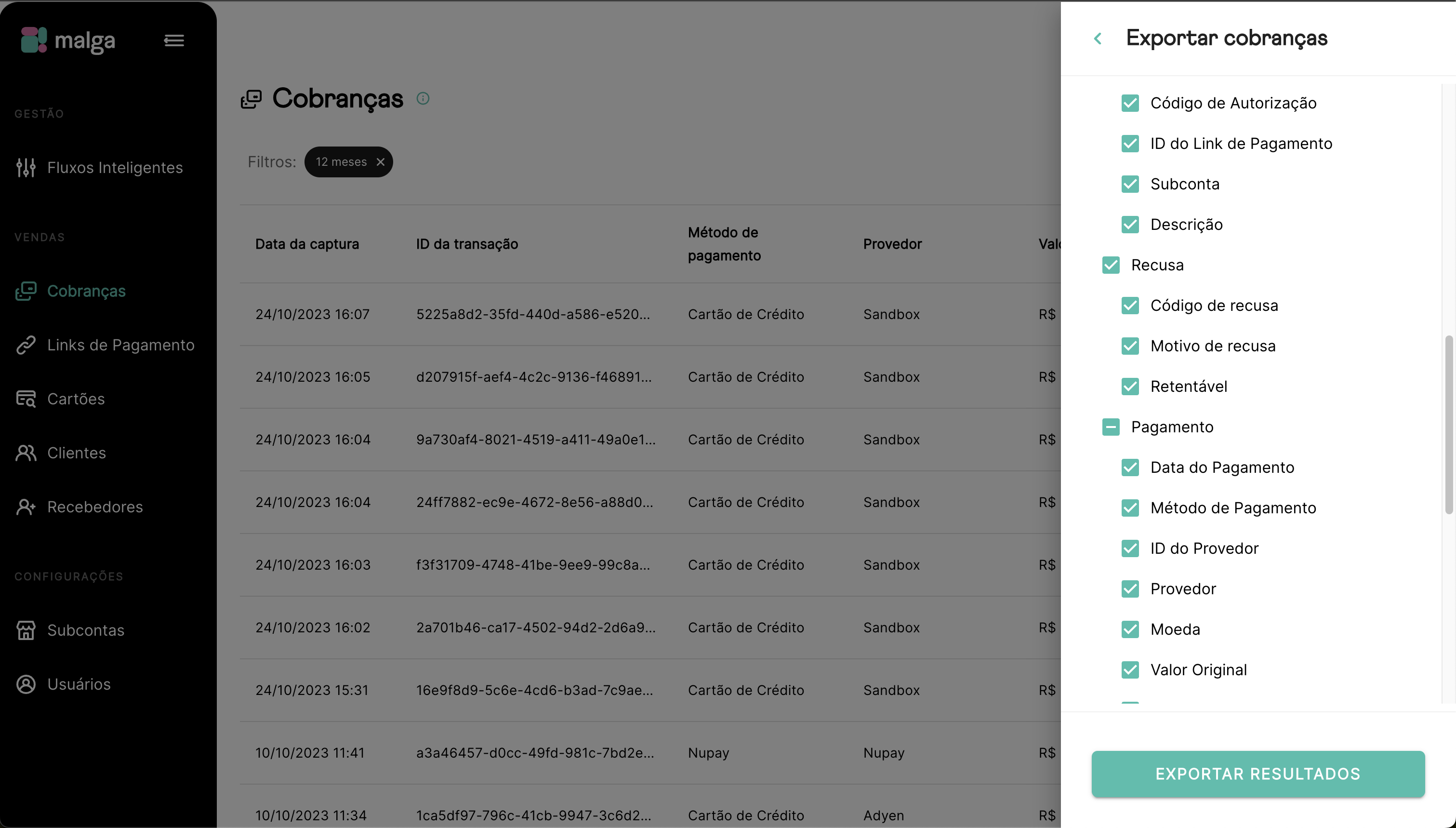 Imagem do Export Data