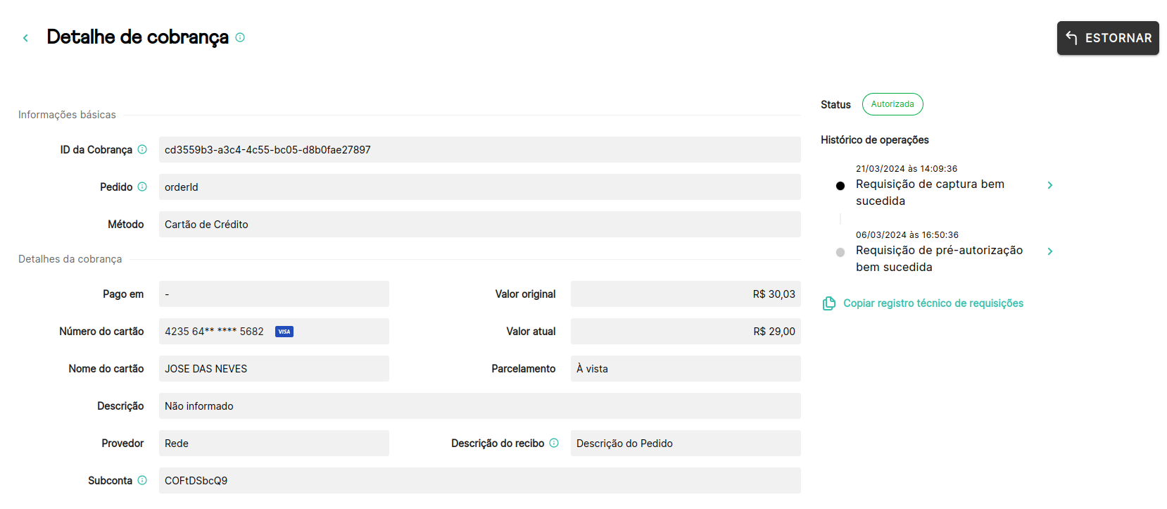 Status após captura