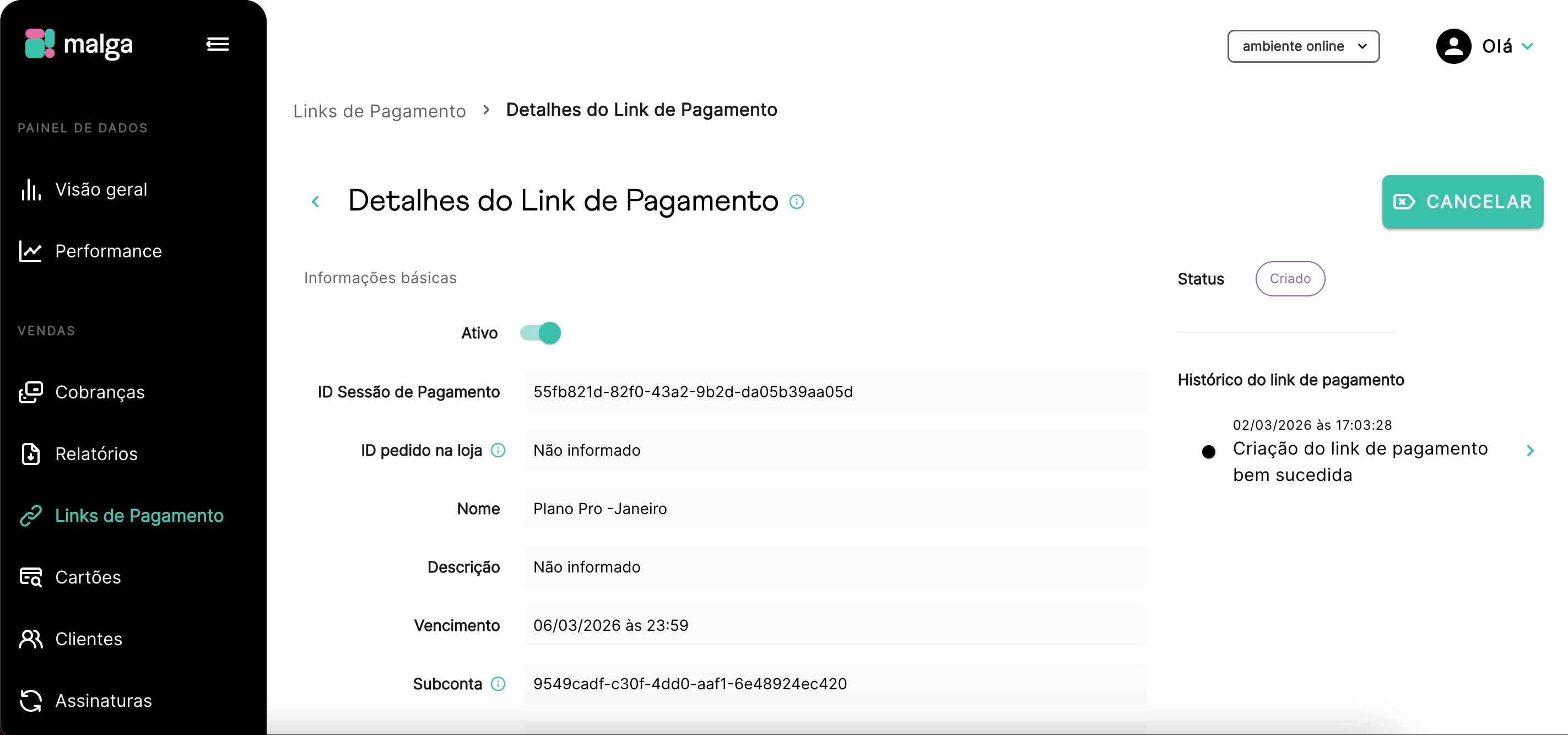 Detalhes de um Link