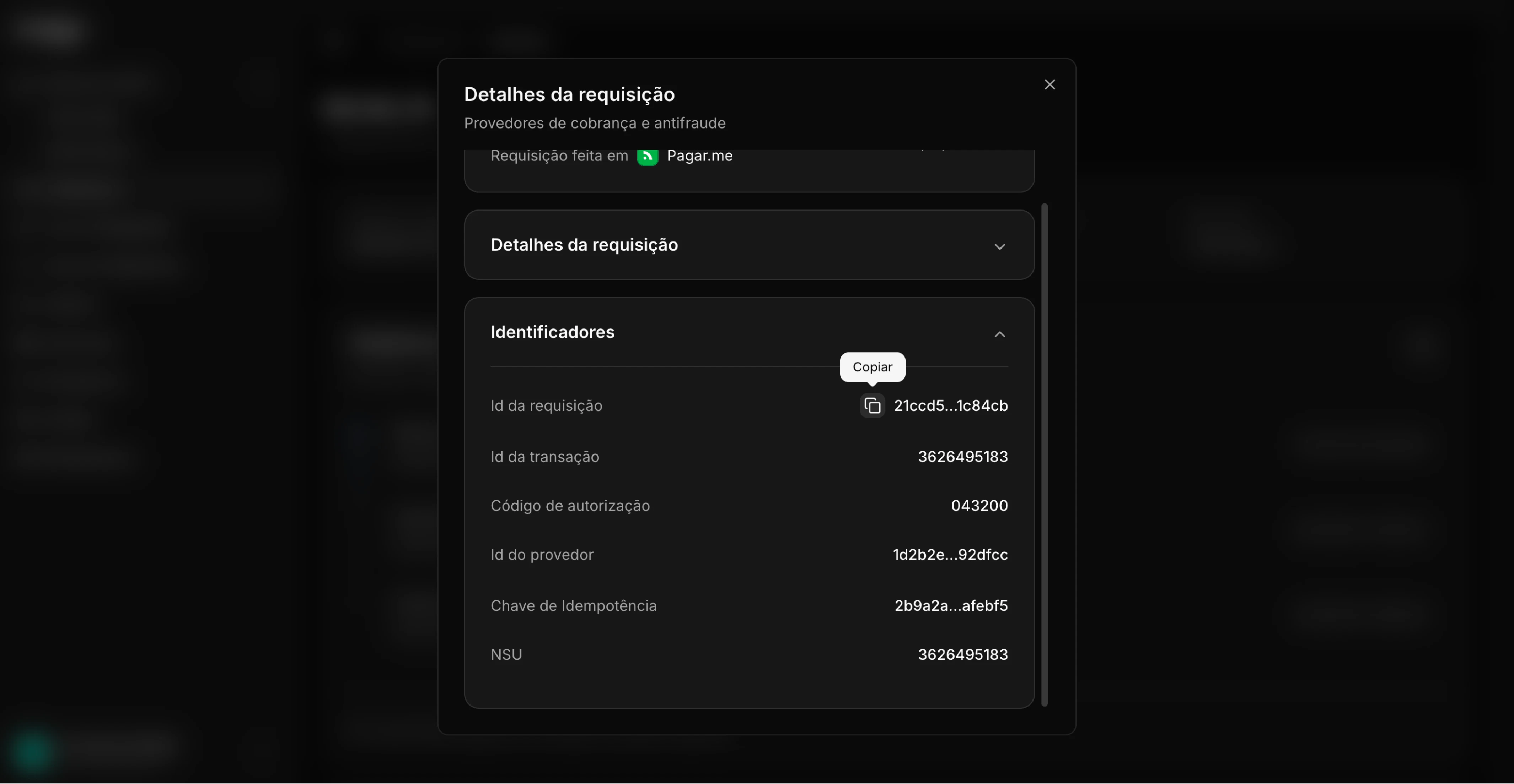 Identificadores no Histórico de Operações