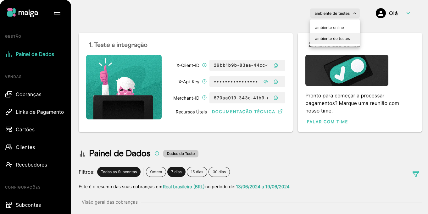 Painel Inicial no Dashboard