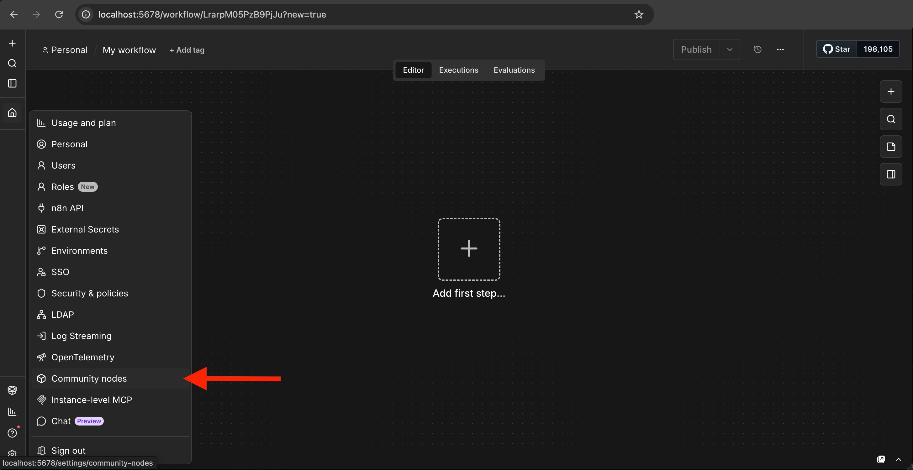 The Community nodes page in n8n settings