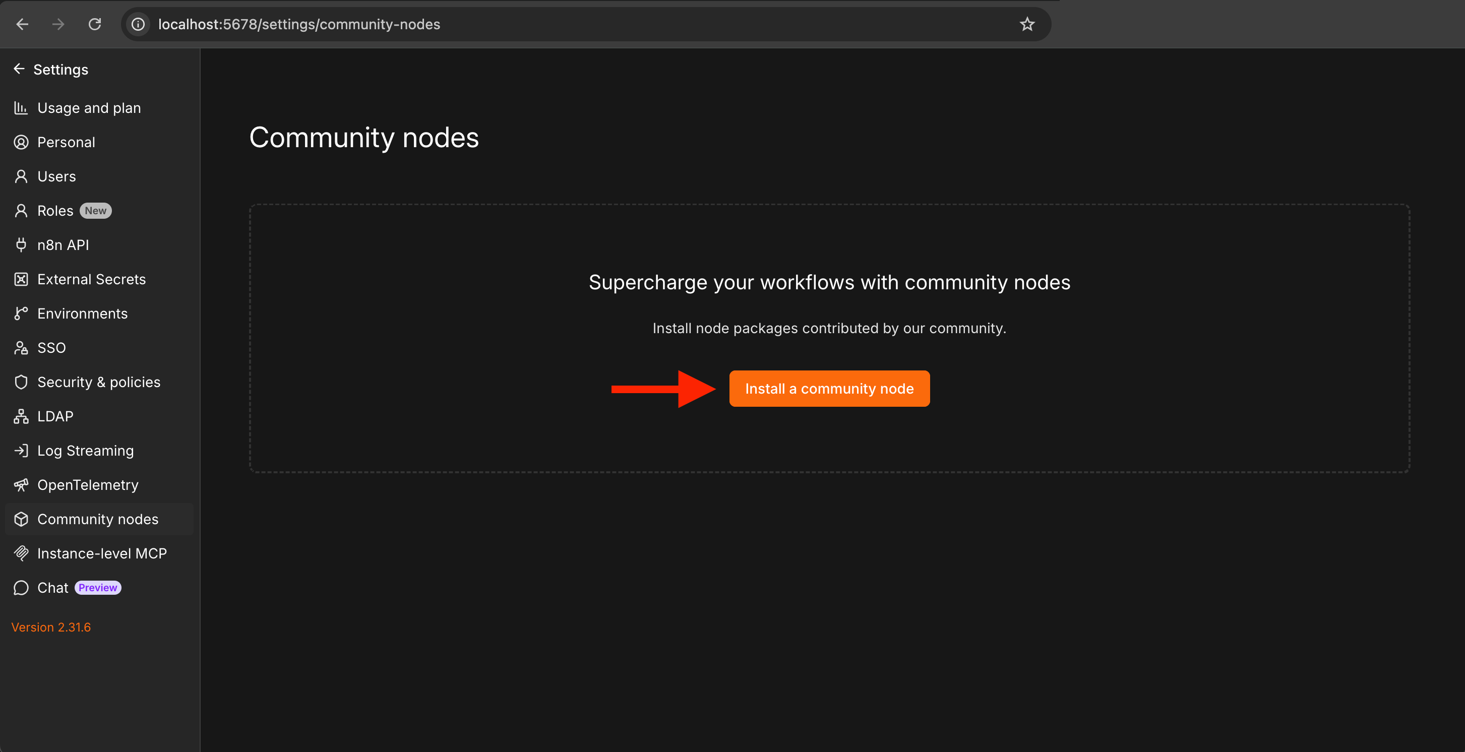 The Install a community node button in n8n