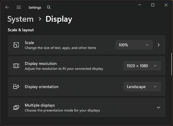 Display resolution settings