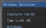 Capture card listed without a resolution in the Window Selector