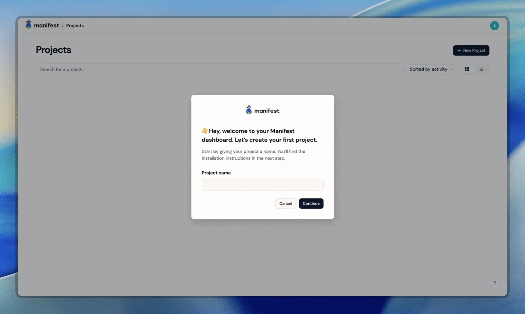 The project form with a field for the project name.