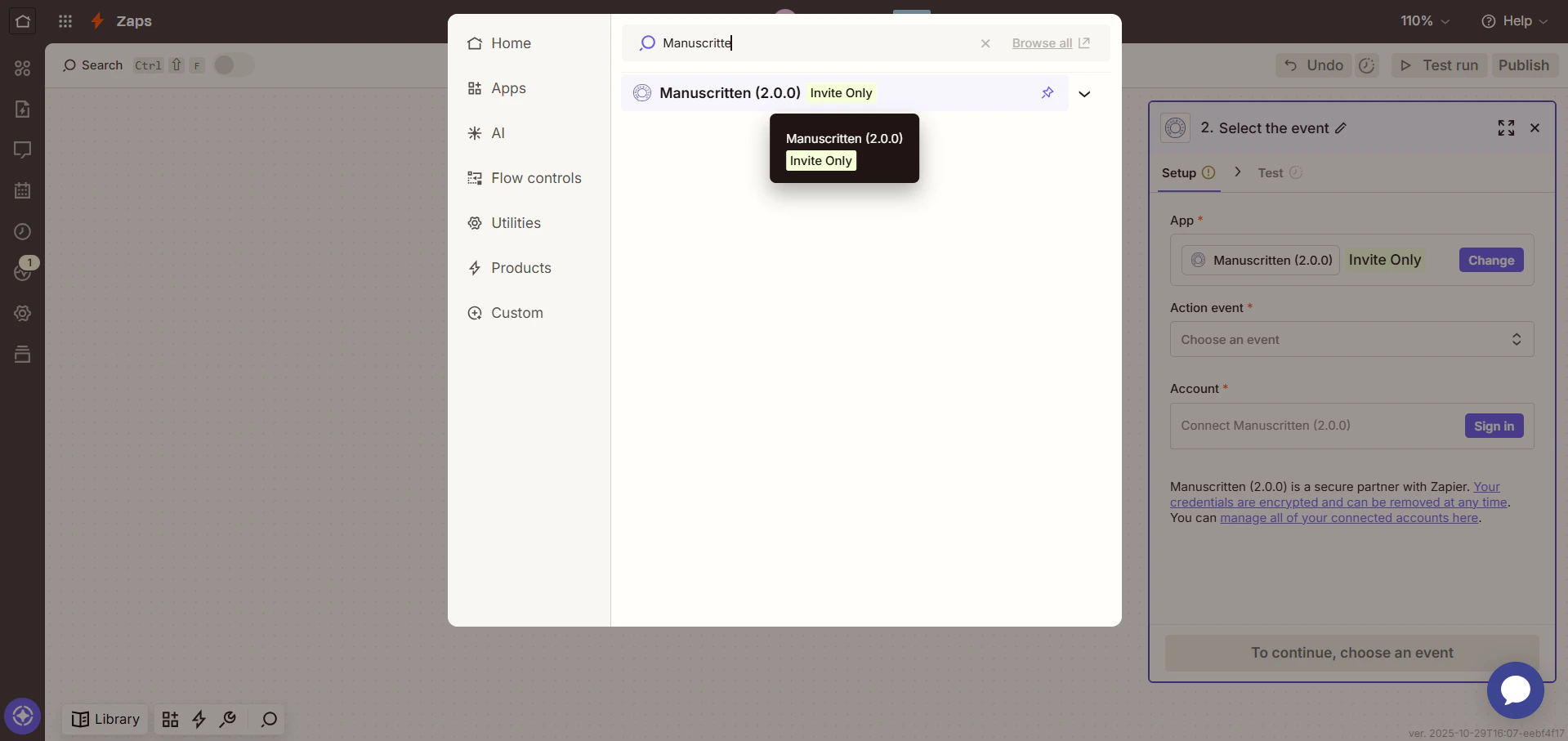 Zapier Select Manus Action Pn