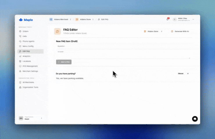 Generate FAQs from URLs dialog