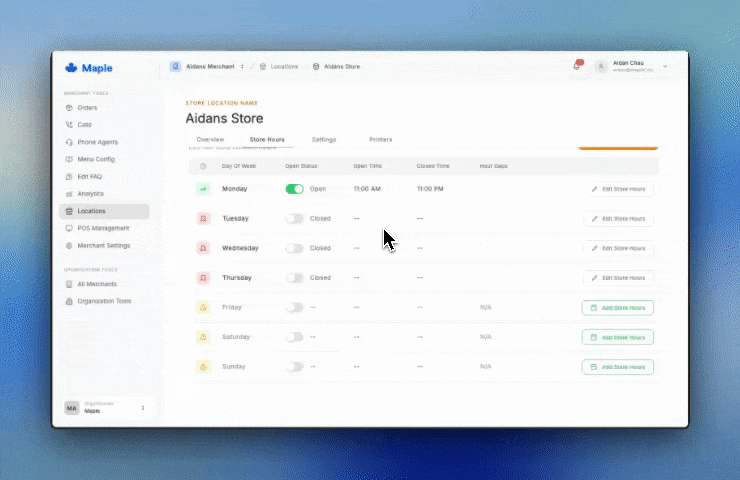 Example of setting up hour gaps for split shifts