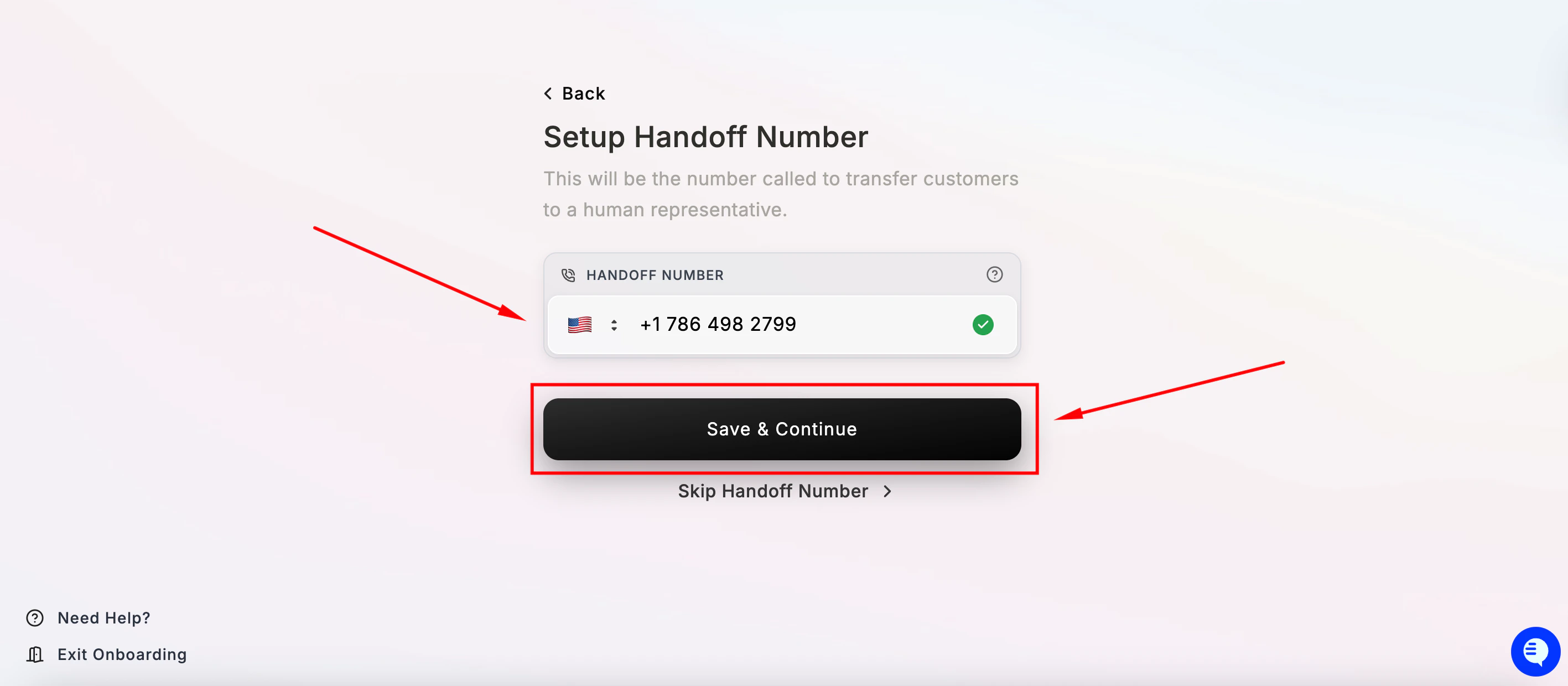 Handoff Number Set Up