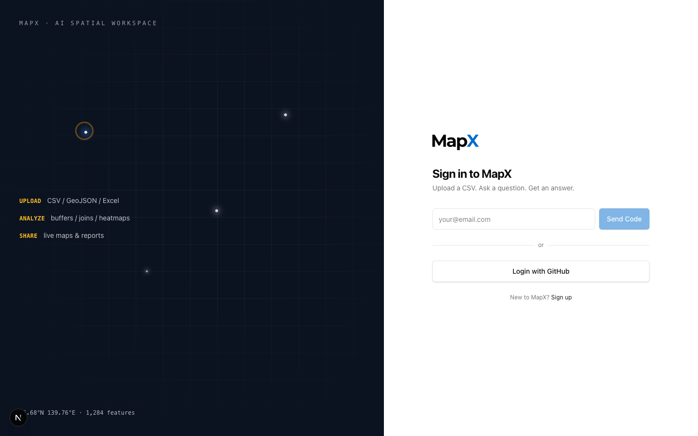 Sign up with your email or GitHub account
