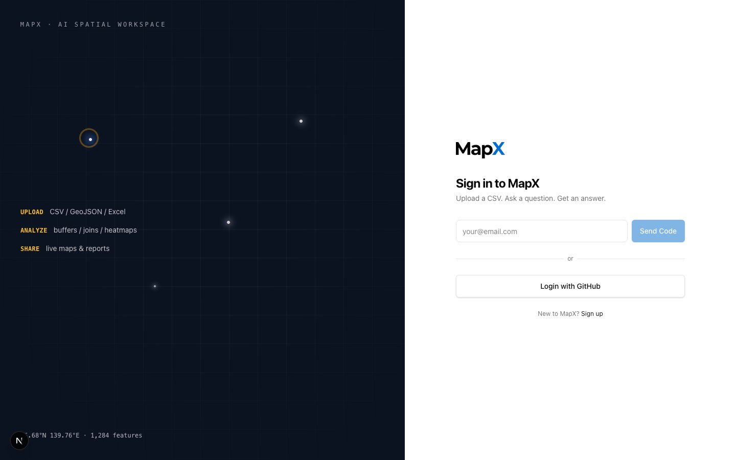 Sign up with your email or GitHub account